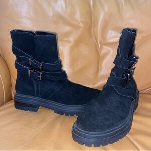 Vince Camuto Belisha Motorcycle Boots Leather Suede Black Anthropologie Size 8